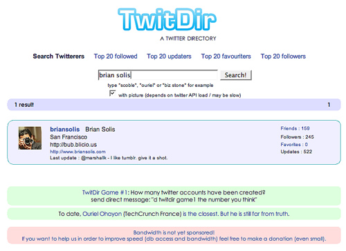 TwitDir Screen Shot