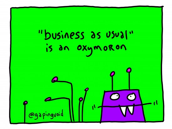 Hugh MacLeod (@gapingvoid) Celebrates the Release of The End of Business as Usual with Original Cartoon