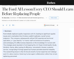 Forbes: Ford Offers a Powerful Lesson and Story About Replacing People with AI and Learning from It